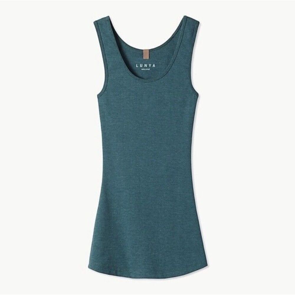 NEW LUNYA STRETCH KNIT RESTORE BASE TANK TOP GREEN PIMA COTTON SIZE S